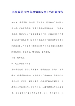 县民政局2024年度消防安全工作自查报告-