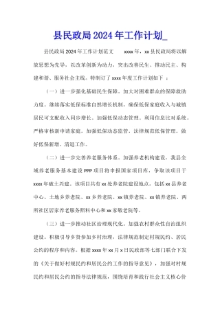 县民政局2024年工作计划