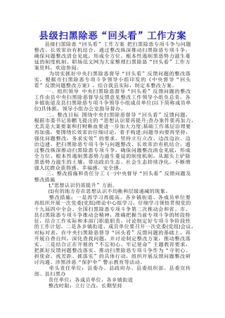 县级扫黑除恶“回头看”工作方案-