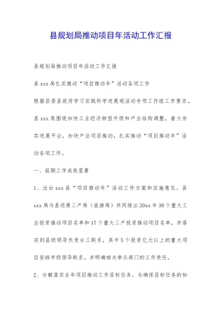 县规划局推进项目年活动工作汇报-