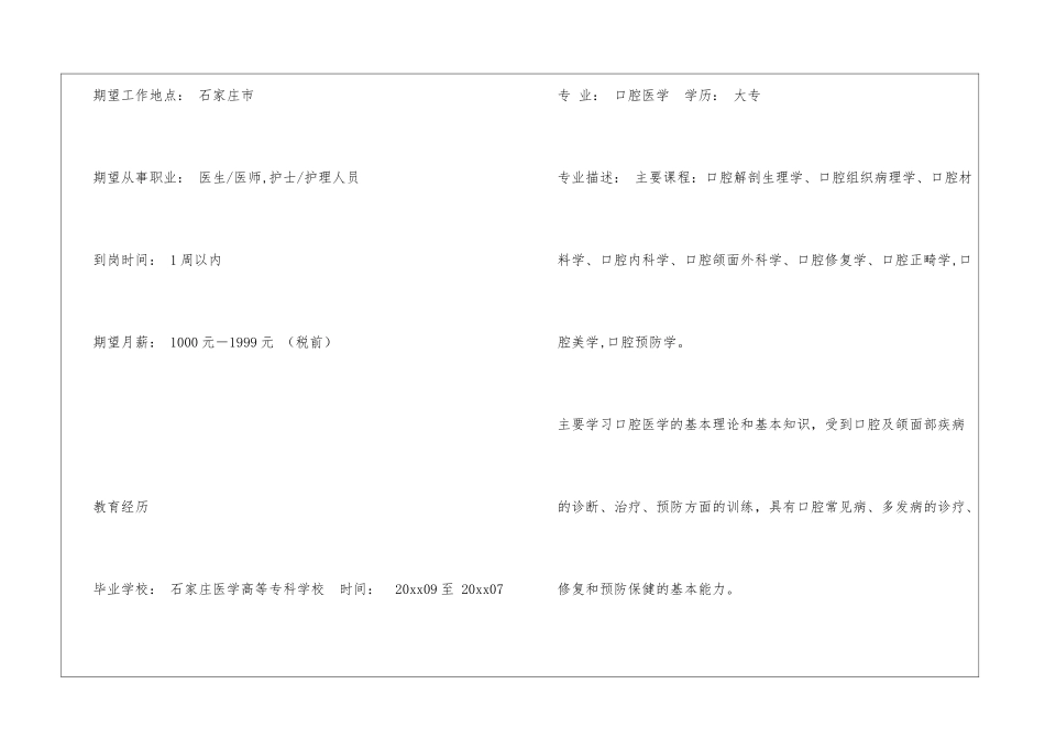 口腔医生个人简历模板_第2页