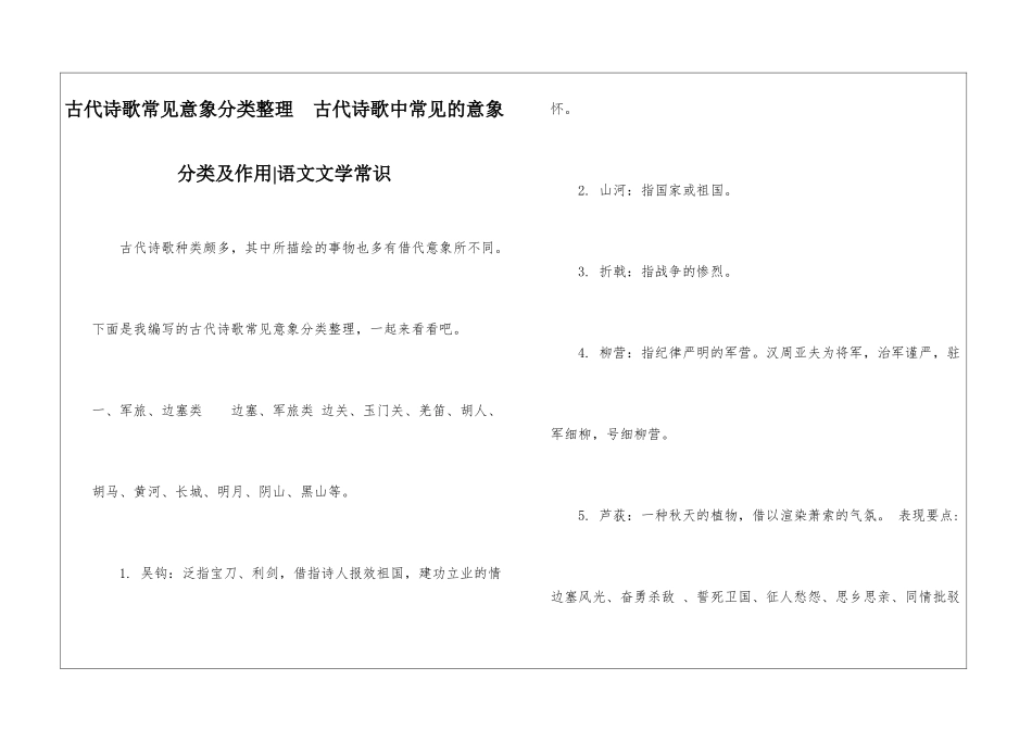 古代诗歌常见意象分类整理--古代诗歌中常见的意象分类及作用-语文文学常识_第1页