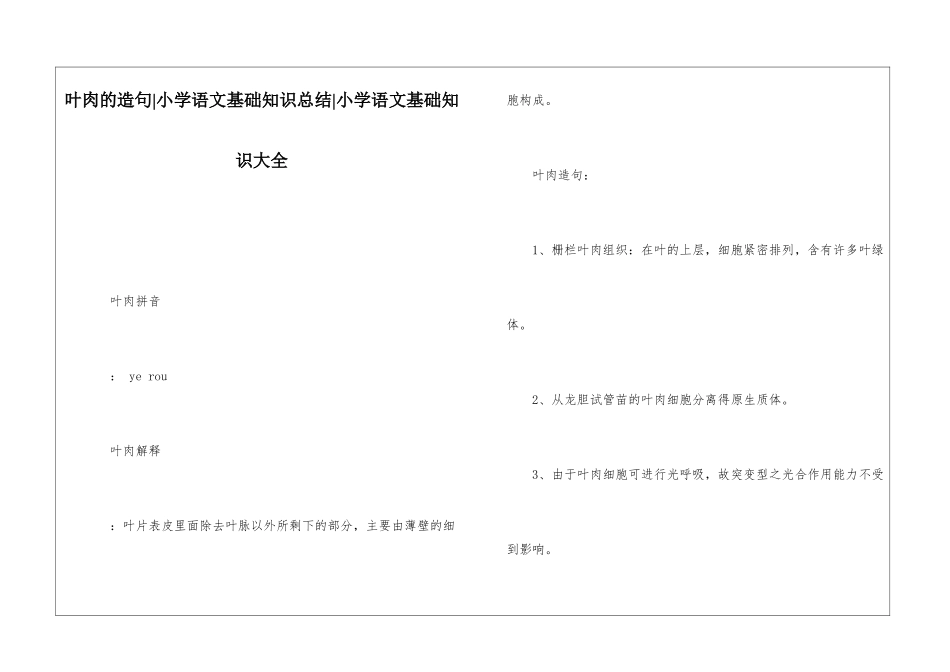 叶肉的造句-小学语文基础知识总结-小学语文基础知识大全_第1页