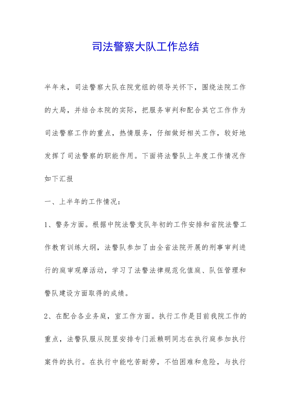 司法警察大队工作总结-_第1页