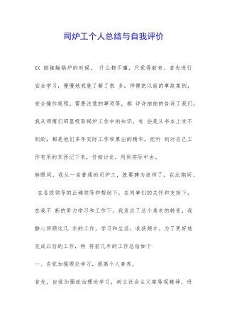 司炉工个人总结与自我评价-