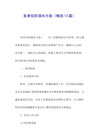 各单位防溺水方案