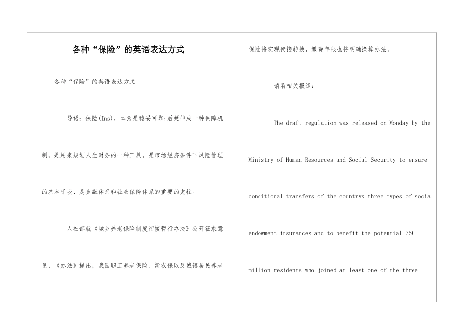 各种“保险”的英语表达方式_第1页