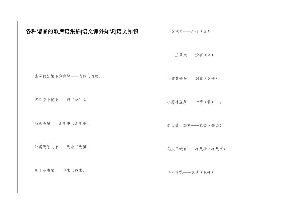 各种谐音的歇后语集锦-语文课外知识-语文知识_第1页