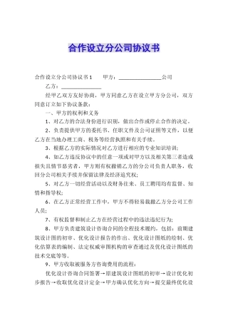 合作设立分公司协议书