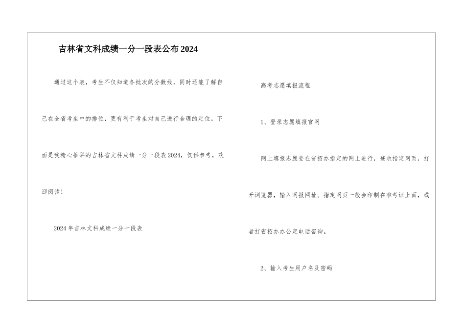 吉林省文科成绩一分一段表公布2024_第1页