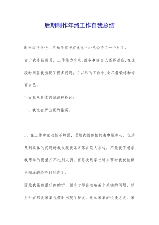 后期制作年终工作自我总结-