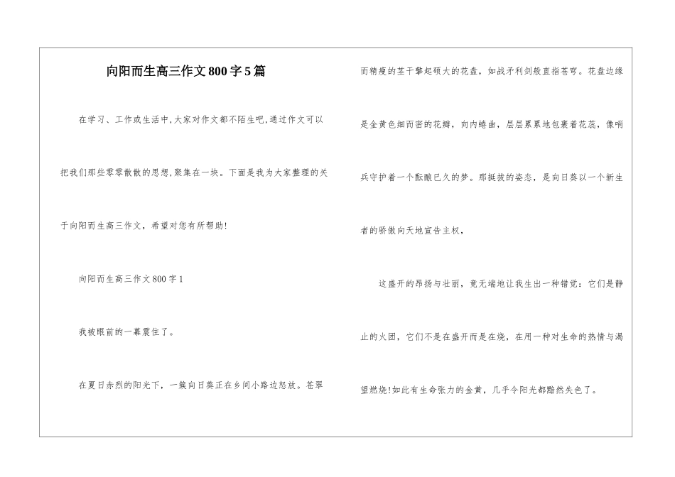 向阳而生高三作文800字5篇_第1页