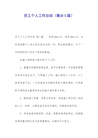 员工个人工作总结(集合5篇)