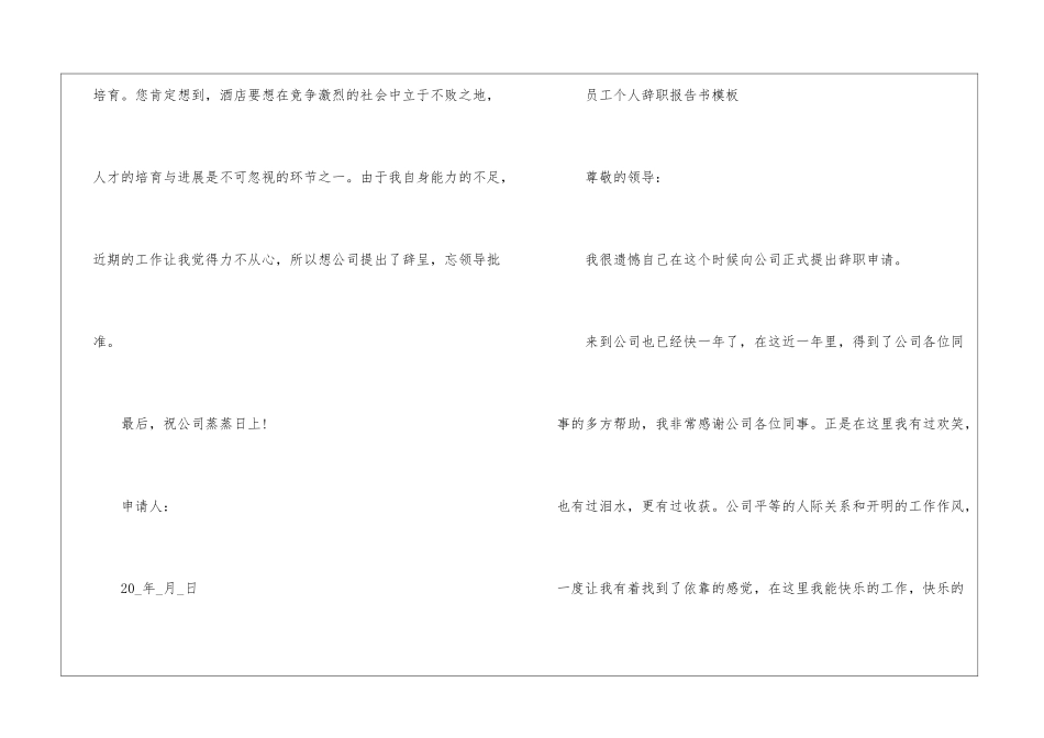 员工个人辞职报告书模板六篇_第3页