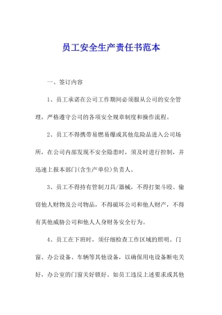 员工安全生产责任书范本