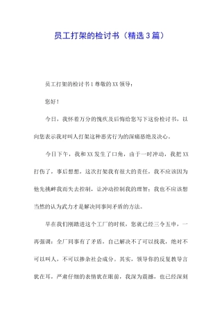 员工打架的检讨书