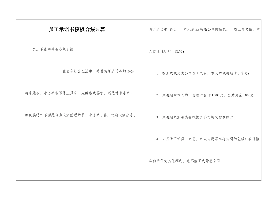员工承诺书模板合集5篇_第1页