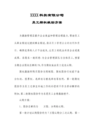 员工期权激励方案