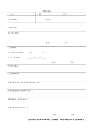 员工离职审批表