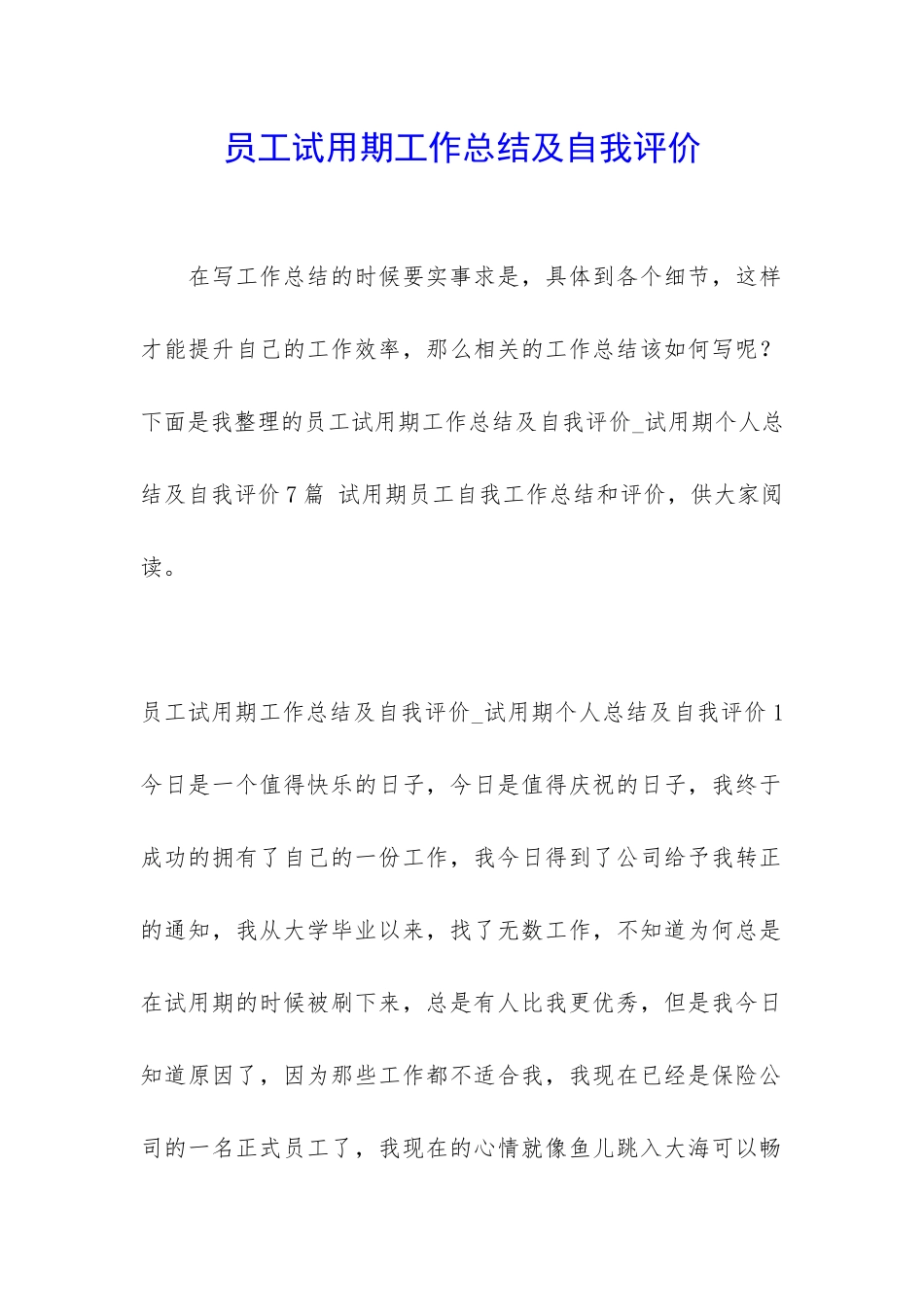 员工试用期工作总结及自我评价_第1页