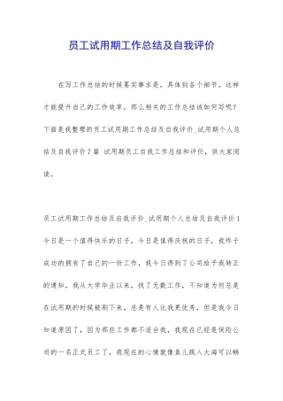 员工试用期工作总结及自我评价