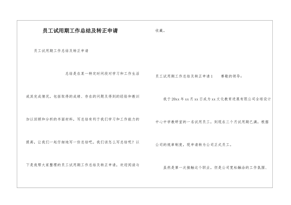 员工试用期工作总结及转正申请_第1页