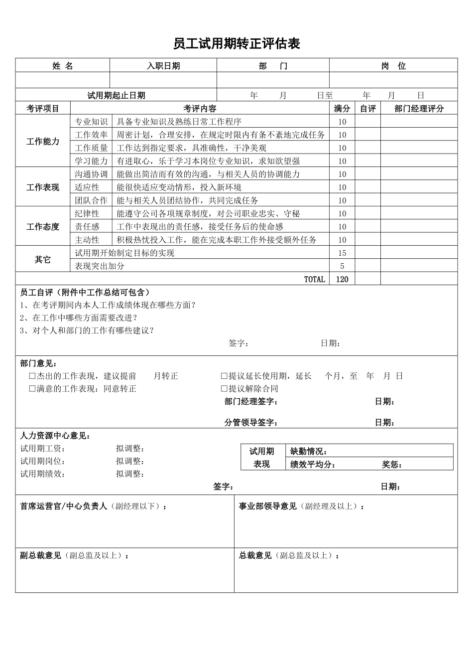 员工试用期转正评估表_第1页