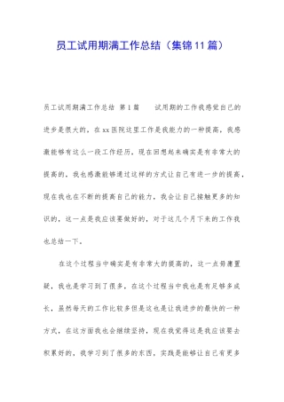 员工试用期满工作总结