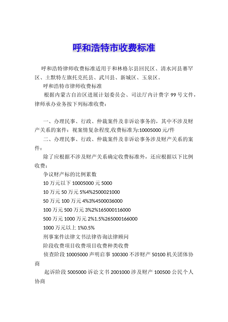 呼和浩特市收费标准_第1页