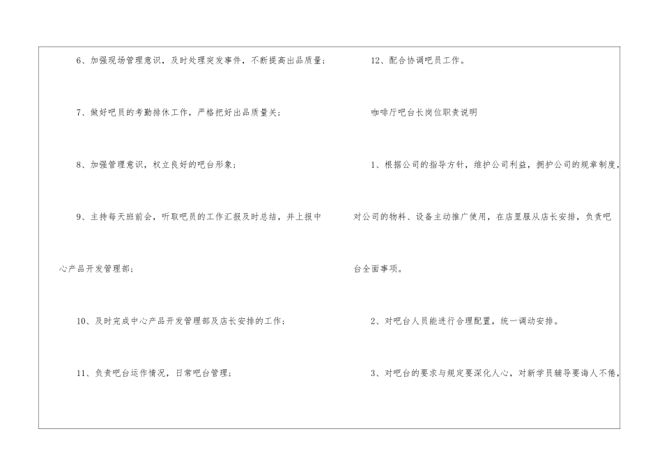 咖啡厅吧台长岗位职责说明-说明书_第2页