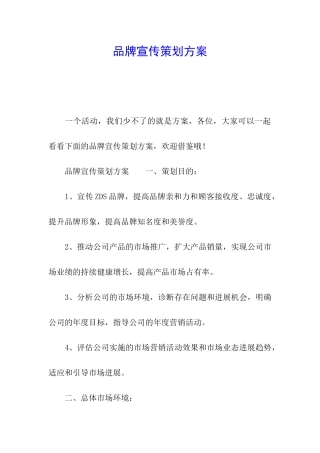 品牌宣传策划方案
