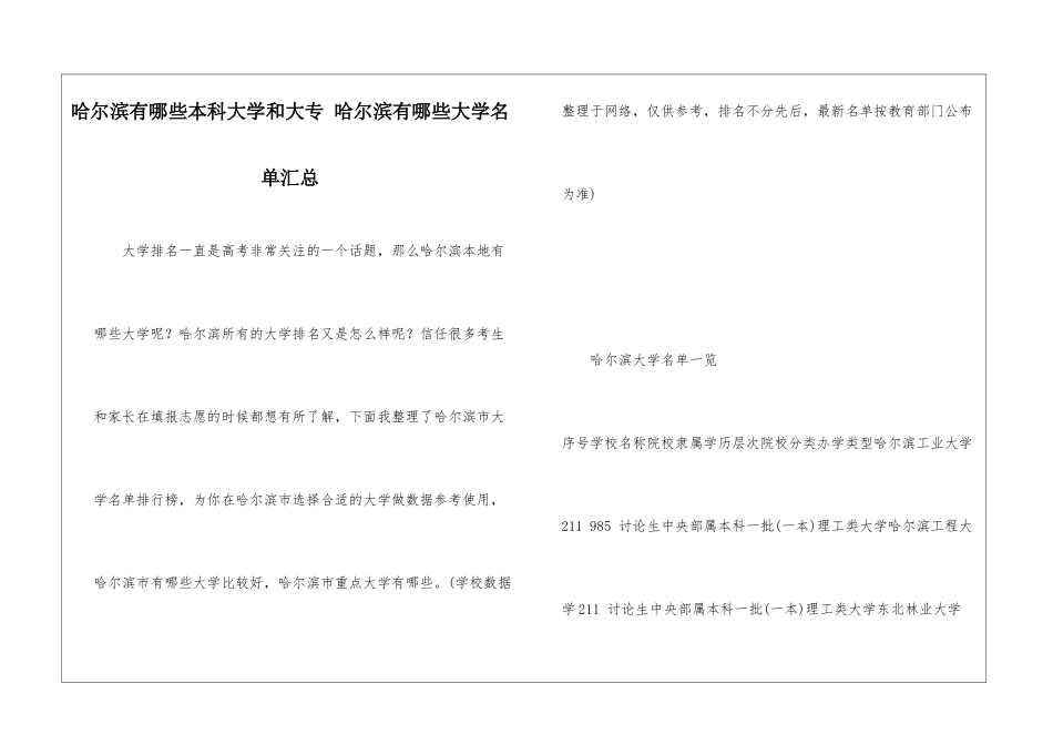 哈尔滨有哪些本科大学和大专-哈尔滨有哪些大学名单汇总_第1页
