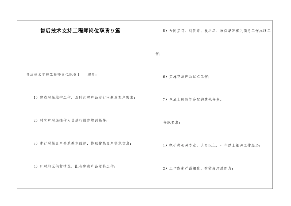 售后技术支持工程师岗位职责9篇_第1页