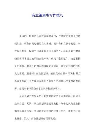 商业策划书写作技巧