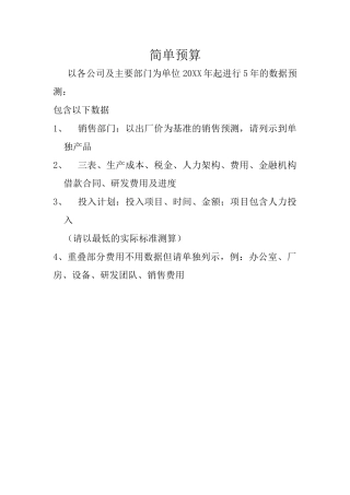 商业计划书简单预算