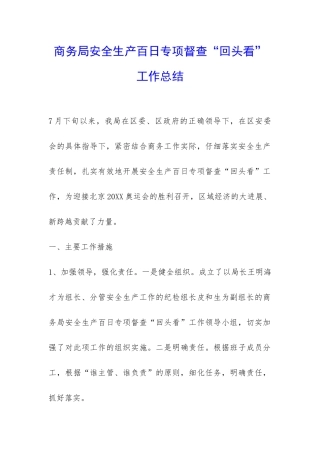 商务局安全生产百日专项督查“回头看”工作总结-