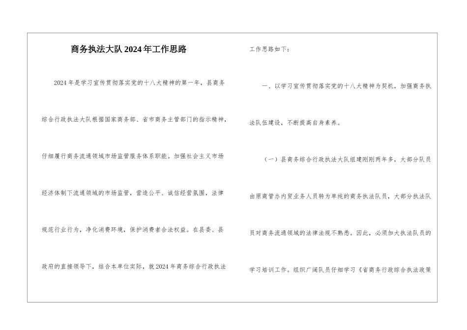 商务执法大队2024年工作思路_第1页