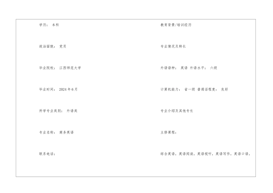 商务英语个人简历_第2页