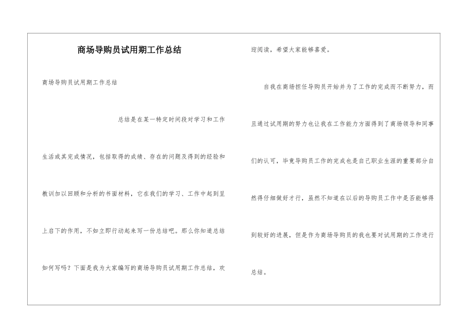 商场导购员试用期工作总结_第1页