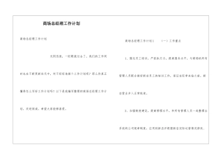 商场总经理工作计划