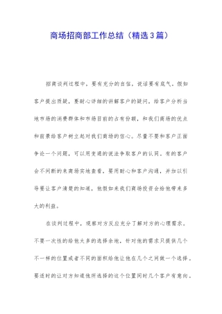 商场招商部工作总结