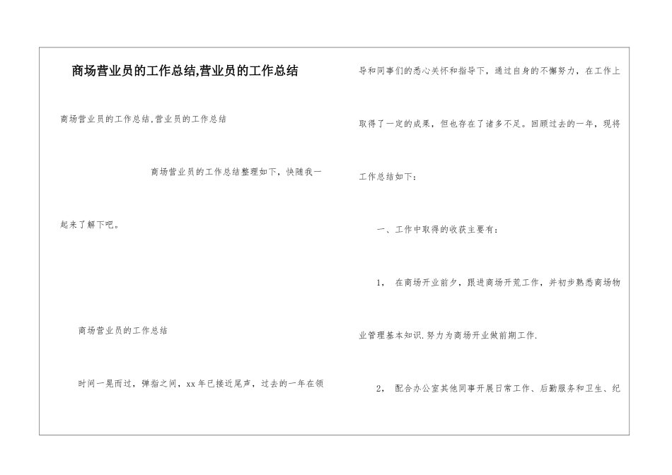 商场营业员的工作总结-营业员的工作总结_第1页