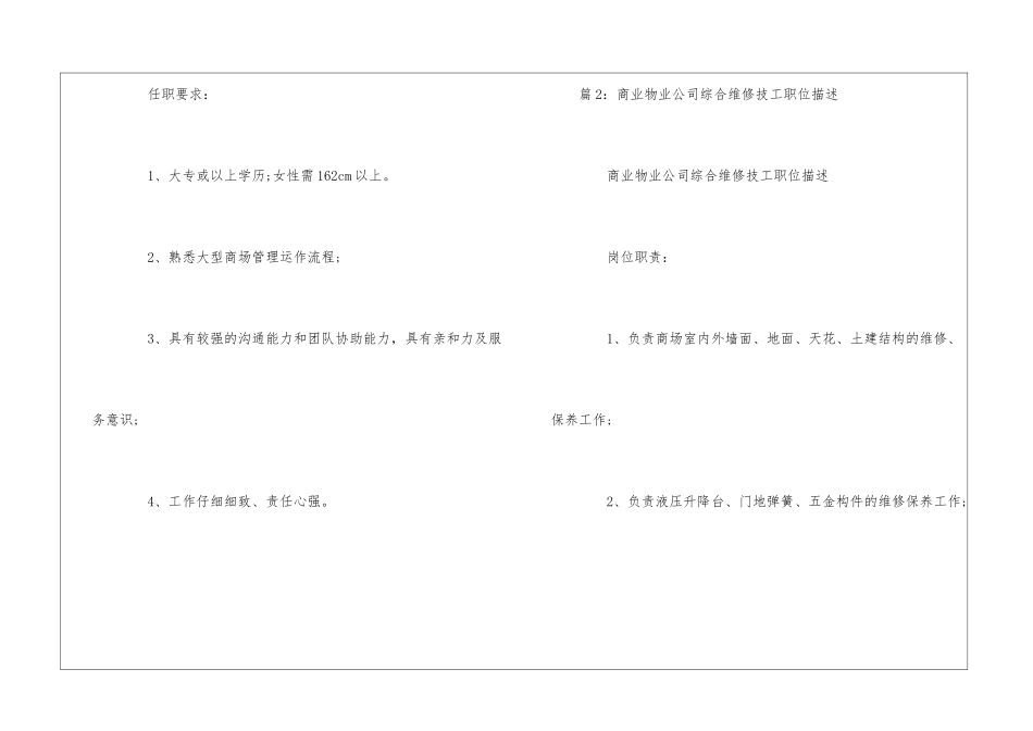 商场营运助理职位描述--_第2页