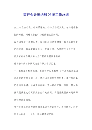 商行会计出纳部09年工作总结-