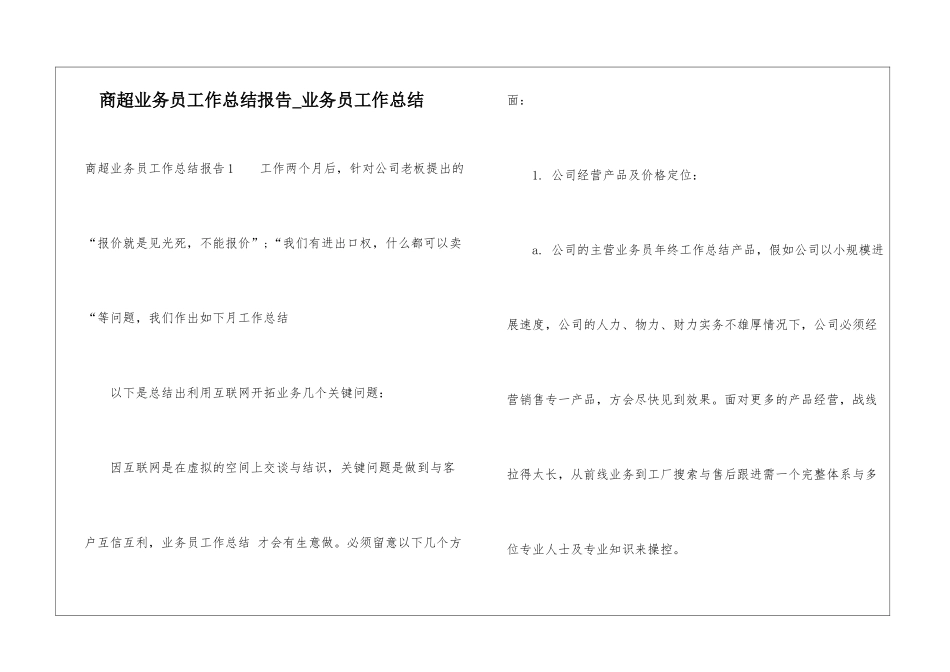 商超业务员工作总结报告-业务员工作总结_第1页