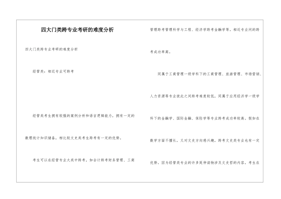 四大门类跨专业考研的难度分析_第1页