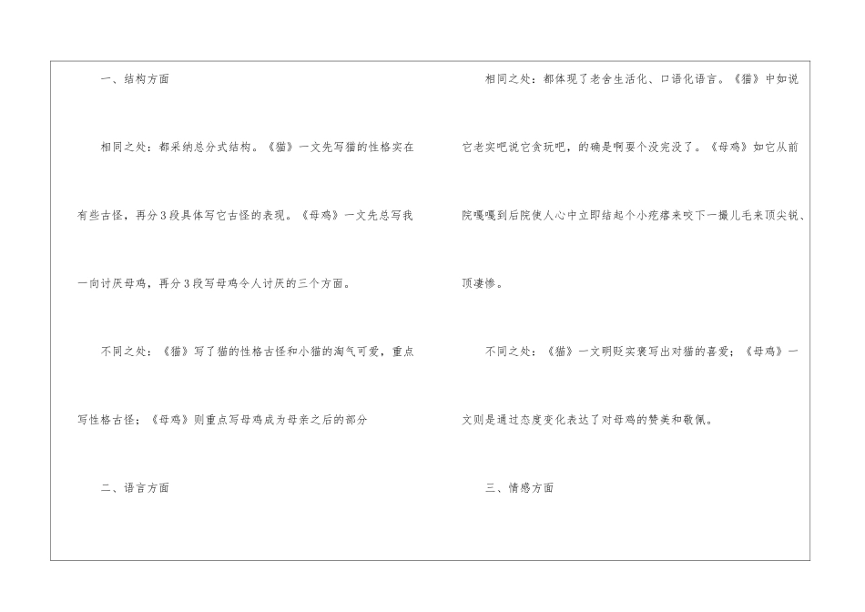 四年级下册母鸡笔记-母鸡知识梳理-小学语文基础知识总结-小学语文基础知识大全_第3页