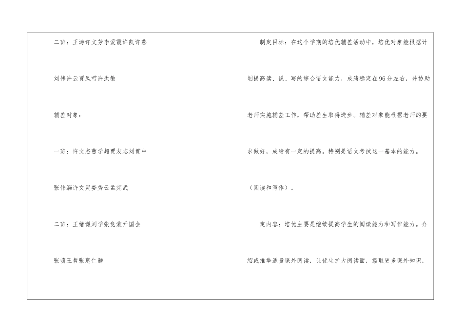 四年级的语文培优辅差计划_第2页