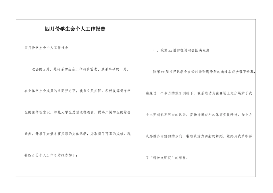 四月份学生会个人工作报告_第1页