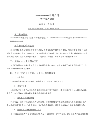 小微企业财务报表附注模板